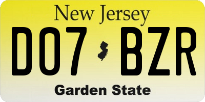NJ license plate D07BZR