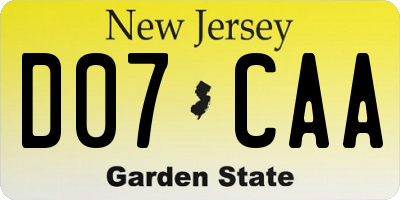 NJ license plate D07CAA