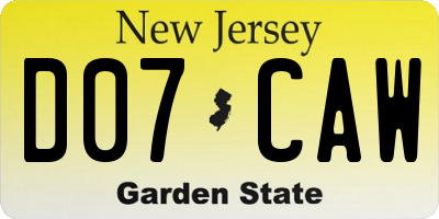 NJ license plate D07CAW