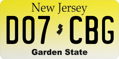 NJ license plate D07CBG