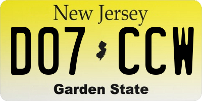 NJ license plate D07CCW