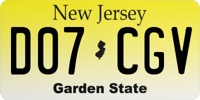 NJ license plate D07CGV