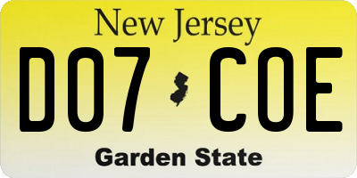 NJ license plate D07COE