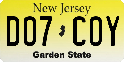 NJ license plate D07COY