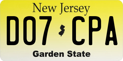 NJ license plate D07CPA