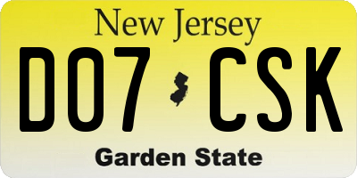 NJ license plate D07CSK