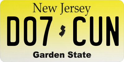 NJ license plate D07CUN