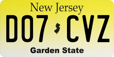 NJ license plate D07CVZ