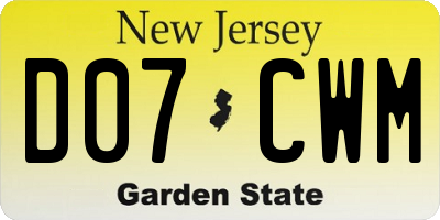 NJ license plate D07CWM