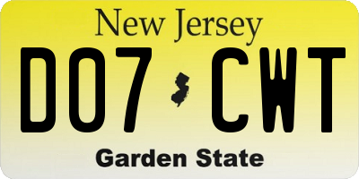 NJ license plate D07CWT