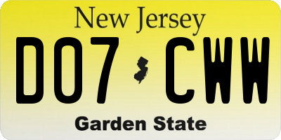 NJ license plate D07CWW