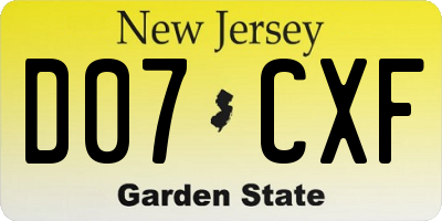 NJ license plate D07CXF