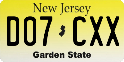 NJ license plate D07CXX