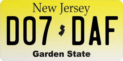 NJ license plate D07DAF