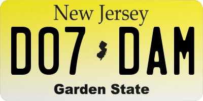 NJ license plate D07DAM