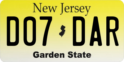 NJ license plate D07DAR