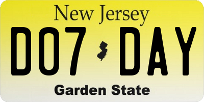 NJ license plate D07DAY