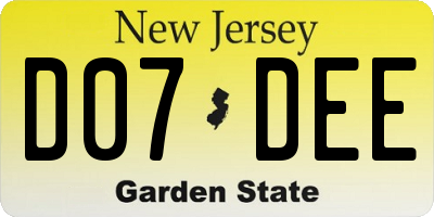 NJ license plate D07DEE