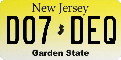 NJ license plate D07DEQ