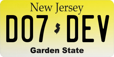 NJ license plate D07DEV