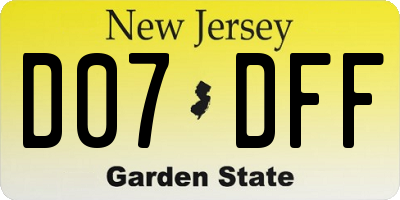 NJ license plate D07DFF