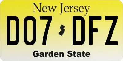 NJ license plate D07DFZ