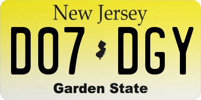 NJ license plate D07DGY