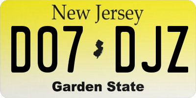 NJ license plate D07DJZ