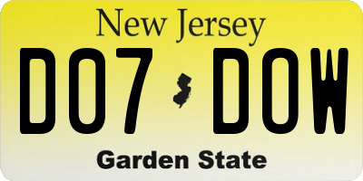 NJ license plate D07DOW