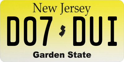 NJ license plate D07DUI