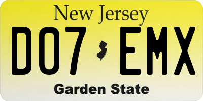 NJ license plate D07EMX