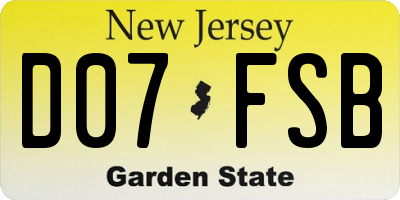 NJ license plate D07FSB