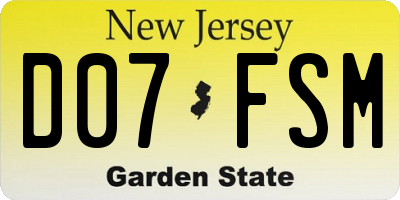 NJ license plate D07FSM