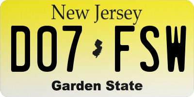 NJ license plate D07FSW