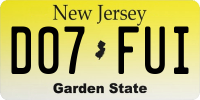 NJ license plate D07FUI