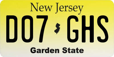 NJ license plate D07GHS