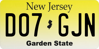 NJ license plate D07GJN