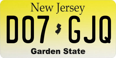 NJ license plate D07GJQ