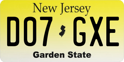 NJ license plate D07GXE