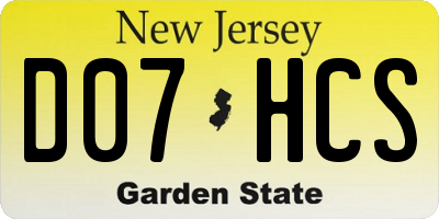 NJ license plate D07HCS