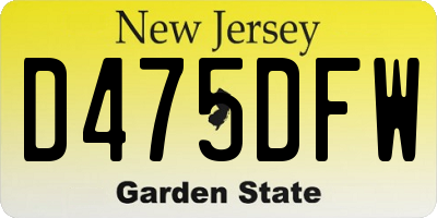 NJ license plate D475DFW