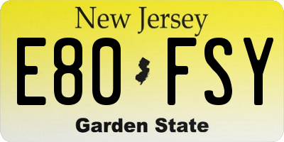 NJ license plate E80FSY