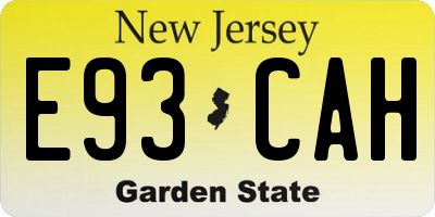 NJ license plate E93CAH