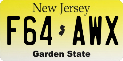 NJ license plate F64AWX