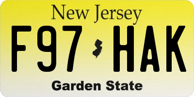 NJ license plate F97HAK