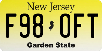NJ license plate F98OFT