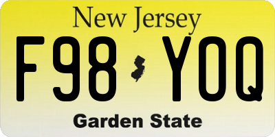 NJ license plate F98YOQ
