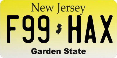 NJ license plate F99HAX