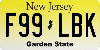 NJ license plate F99LBK
