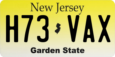 NJ license plate H73VAX